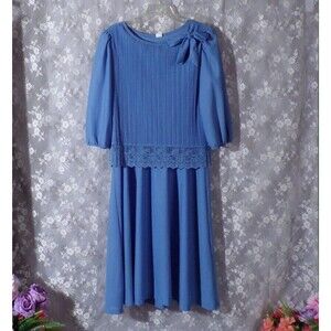 Vintage 80s Blue Dress Size XL 1980s Retro Drop Waist Spring Cocktail Flapper